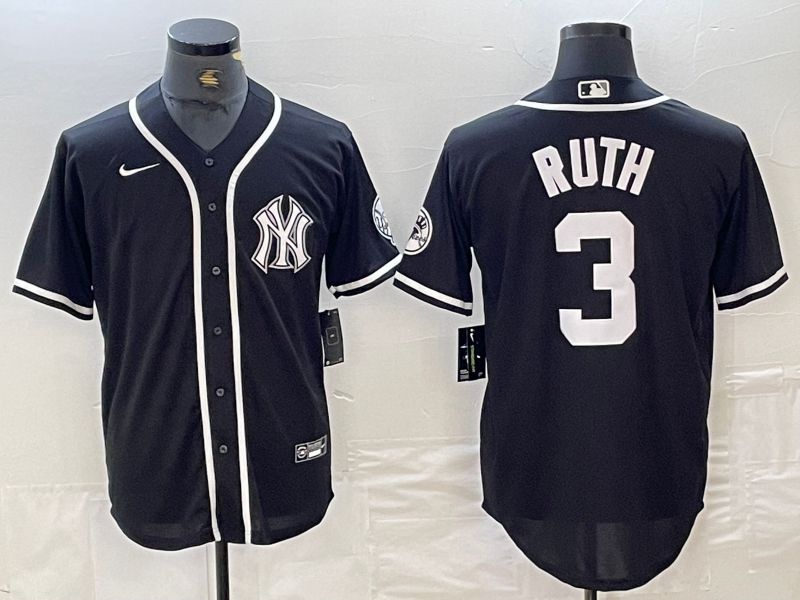 Men New York Yankees 3 Ruth Black Second generation joint name Nike 2024 MLB Jersey style 1